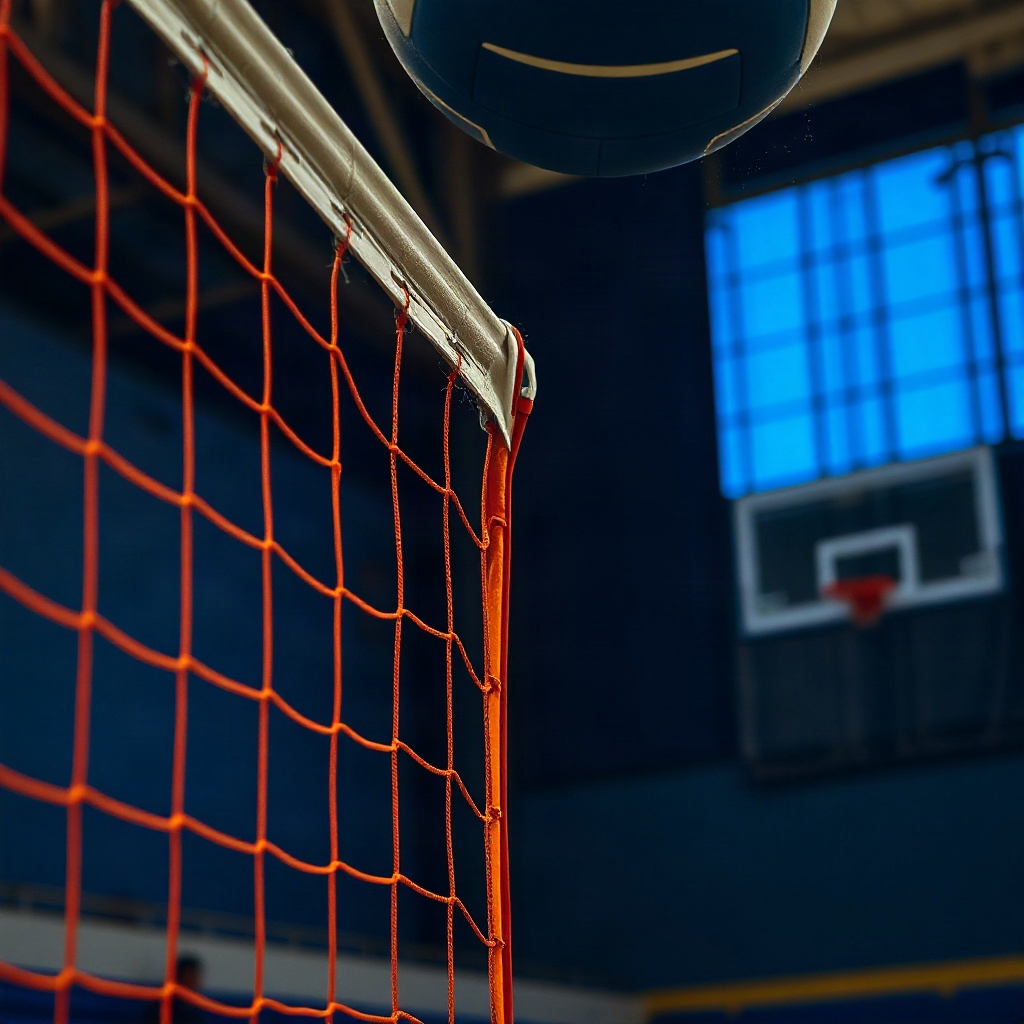 Volleyball net in a lit gym